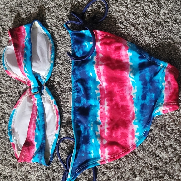 STUNNING vintage tied dyed USA RED WHITE BLUE STRAPLESS bikini - Picture 3 of 5